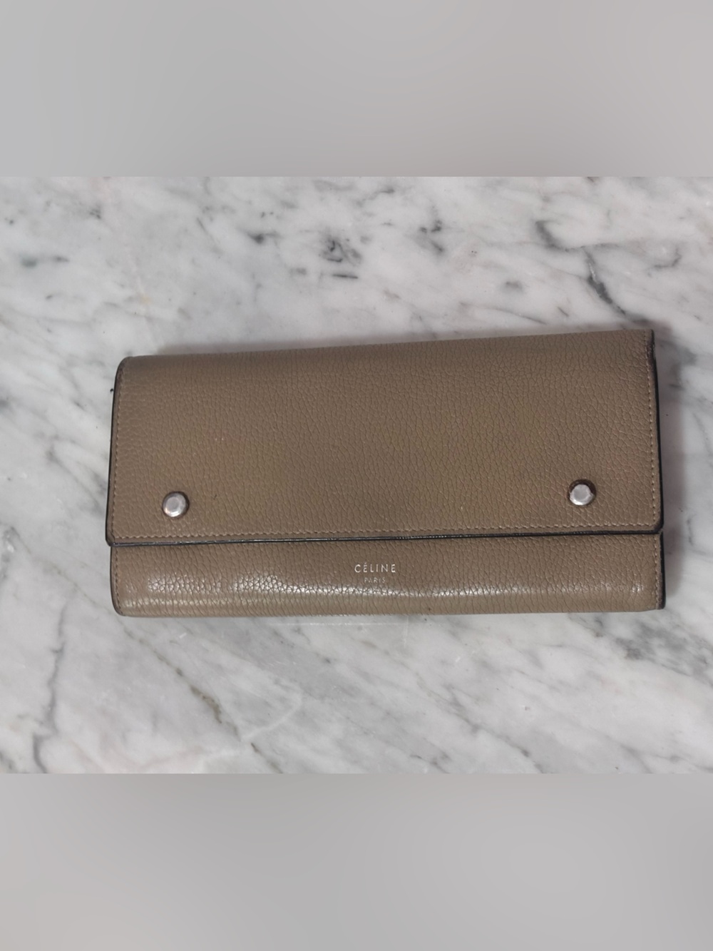 Celine Beige Grained Leather Long Wallet